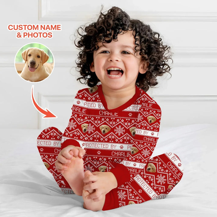 Custom Dog Photo Fair Isle Christmas Two Piece Long Sleeve Pajama Set , Custom Dog Photo Fair Isle Christmas Two Piece Long Sleeve Pajama Set - 12-18M