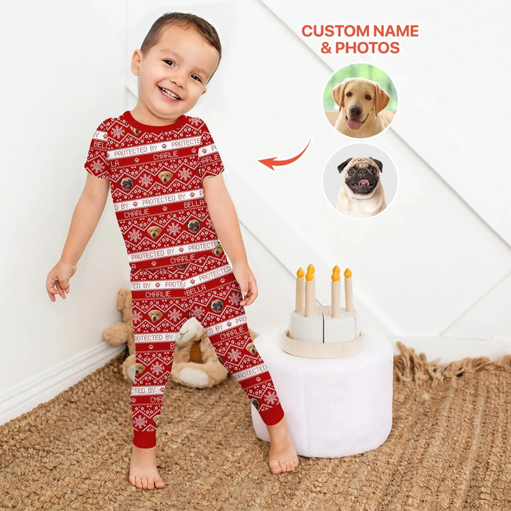 Custom Dog Photo Fair Isle Christmas Two Piece Short Sleeve Pajama Set , Custom Dog Photo Fair Isle Christmas Two Piece Short Sleeve Pajama Set - 12-18M