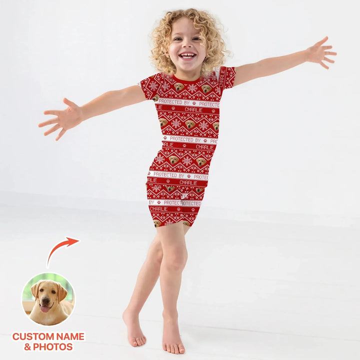 Custom Dog Photo Fair Isle Christmas Two Piece Short Sleeve Shorts Pajama Set , Custom Dog Photo Fair Isle Christmas Two Piece Short Sleeve Shorts Pajama Set - 12-18M