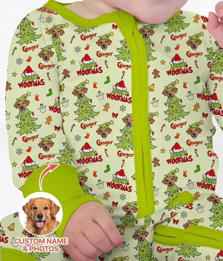 Custom Dog Photo Merry Woofmas Convertible Zippy , Custom Dog Photo Merry Woofmas Convertible Zippy - 0-3M