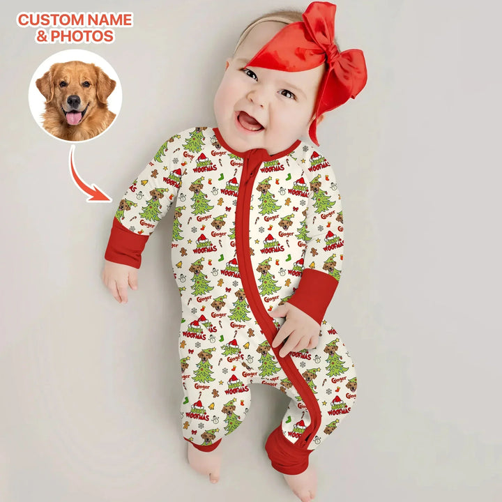 Custom Dog Photo Merry Woofmas Convertible Zippy , Custom Dog Photo Merry Woofmas Convertible Zippy - 0-3M