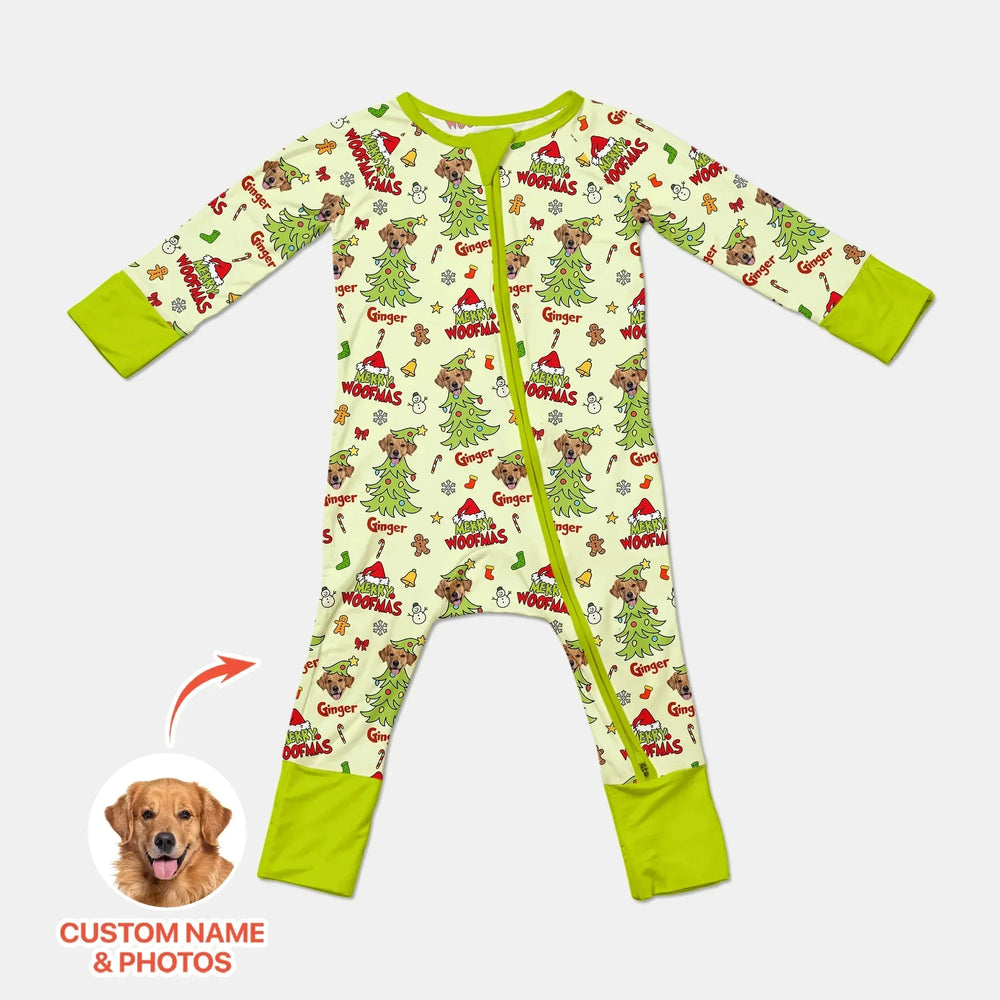 Custom Dog Photo Merry Woofmas Convertible Zippy , Custom Dog Photo Merry Woofmas Convertible Zippy - 0-3M