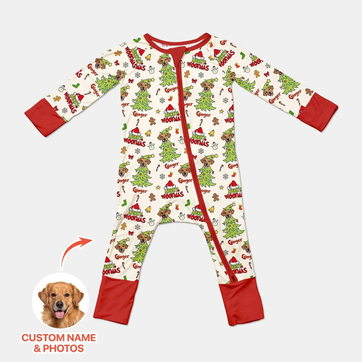 Custom Dog Photo Merry Woofmas Convertible Zippy , Custom Dog Photo Merry Woofmas Convertible Zippy - 0-3M