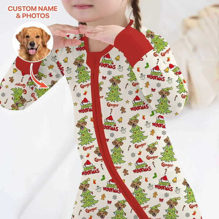 Custom Dog Photo Merry Woofmas Convertible Zippy , Custom Dog Photo Merry Woofmas Convertible Zippy - 0-3M