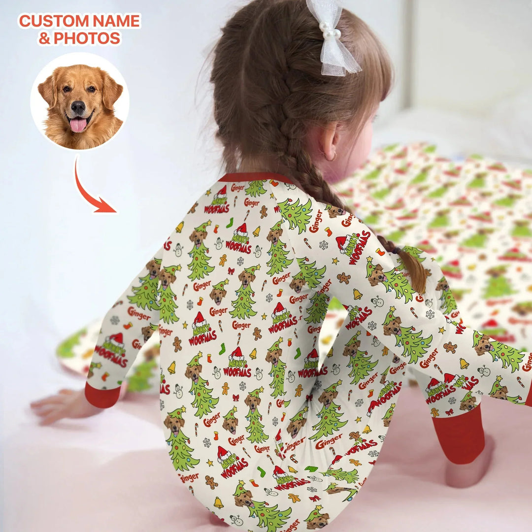 Custom Dog Photo Merry Woofmas Convertible Zippy , Custom Dog Photo Merry Woofmas Convertible Zippy - 0-3M