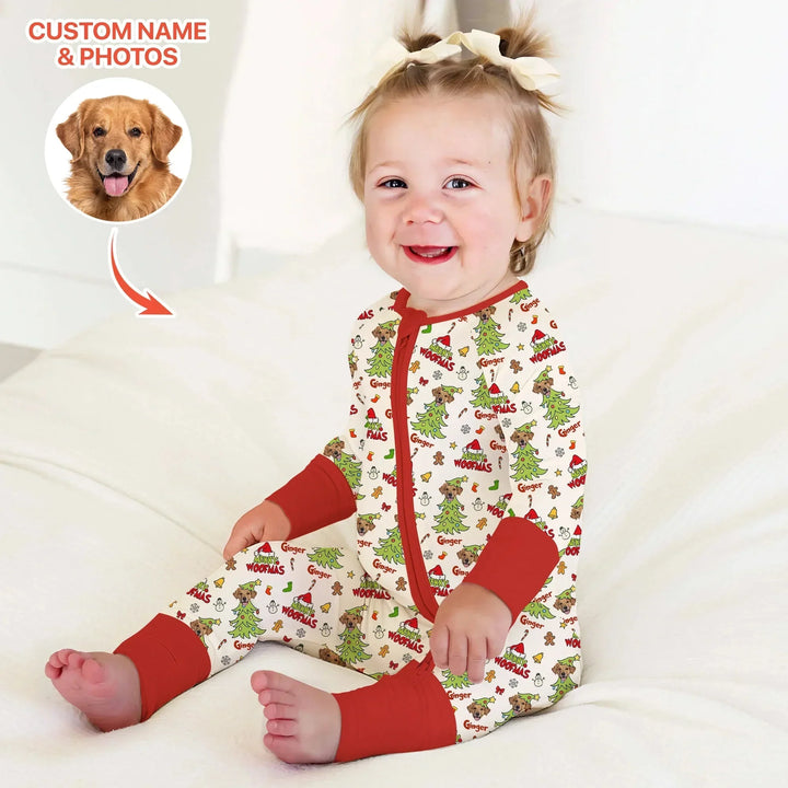 Custom Dog Photo Merry Woofmas Convertible Zippy , Custom Dog Photo Merry Woofmas Convertible Zippy - 0-3M