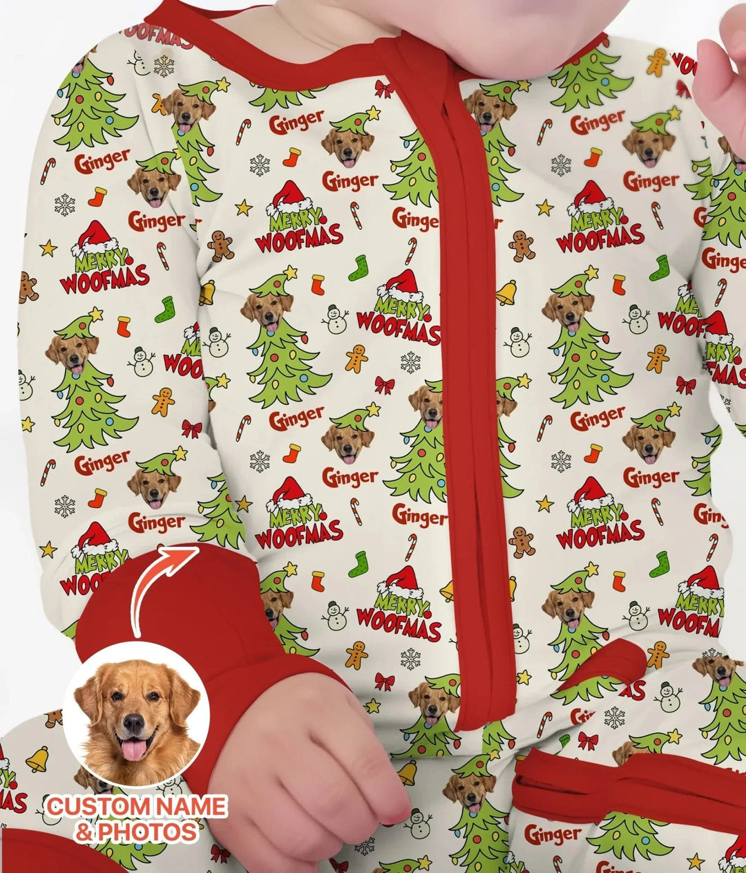 Custom Dog Photo Merry Woofmas Convertible Zippy , Custom Dog Photo Merry Woofmas Convertible Zippy - 0-3M
