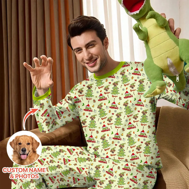 Custom Dog Photo Merry Woofmas Men's Pajama Set , Custom Dog Photo Merry Woofmas Men's Pajama Set - Only Shirt / XS