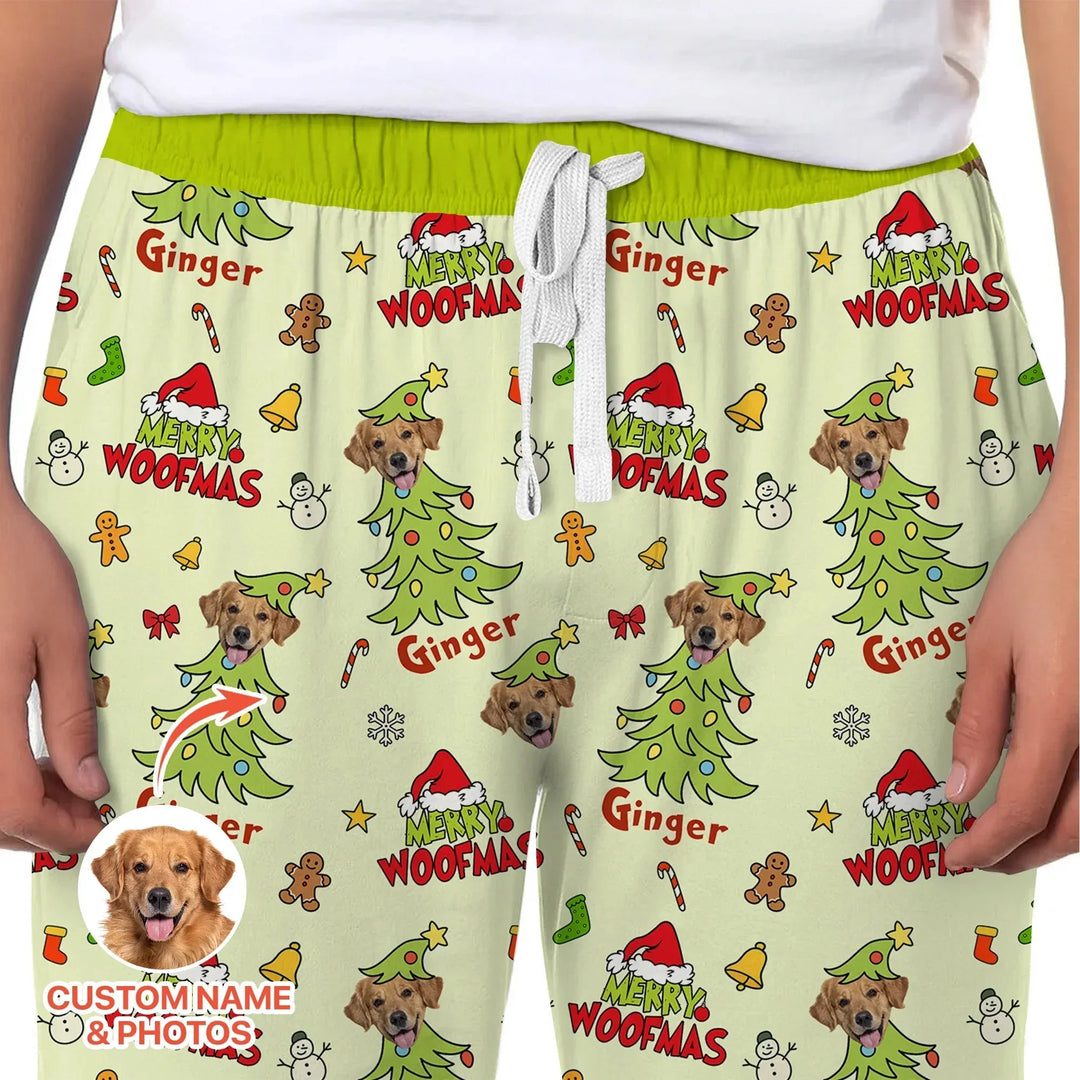 Custom Dog Photo Merry Woofmas Men's Pajama Set , Custom Dog Photo Merry Woofmas Men's Pajama Set - Only Shirt / XS