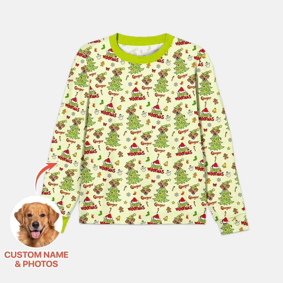 Custom Dog Photo Merry Woofmas Men's Pajama Set , Custom Dog Photo Merry Woofmas Men's Pajama Set - Only Shirt / XS