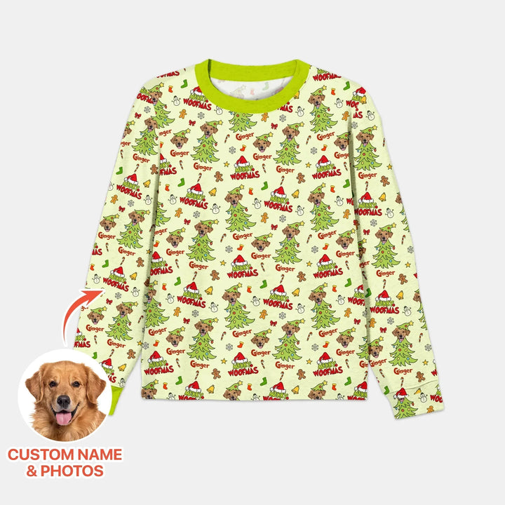 Custom Dog Photo Merry Woofmas Men's Pajama Set , Custom Dog Photo Merry Woofmas Men's Pajama Set - Only Shirt / XS
