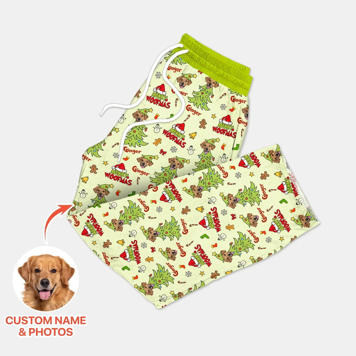 Custom Dog Photo Merry Woofmas Men's Pajama Set , Custom Dog Photo Merry Woofmas Men's Pajama Set - Only Pants / XS