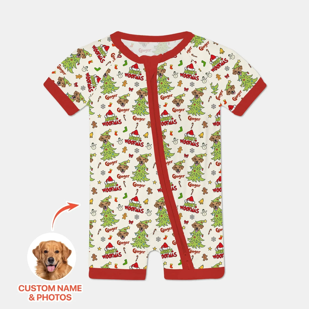 Custom Dog Photo Merry Woofmas Shorty Zippy , Custom Dog Photo Merry Woofmas Shorty Zippy - 0-3M