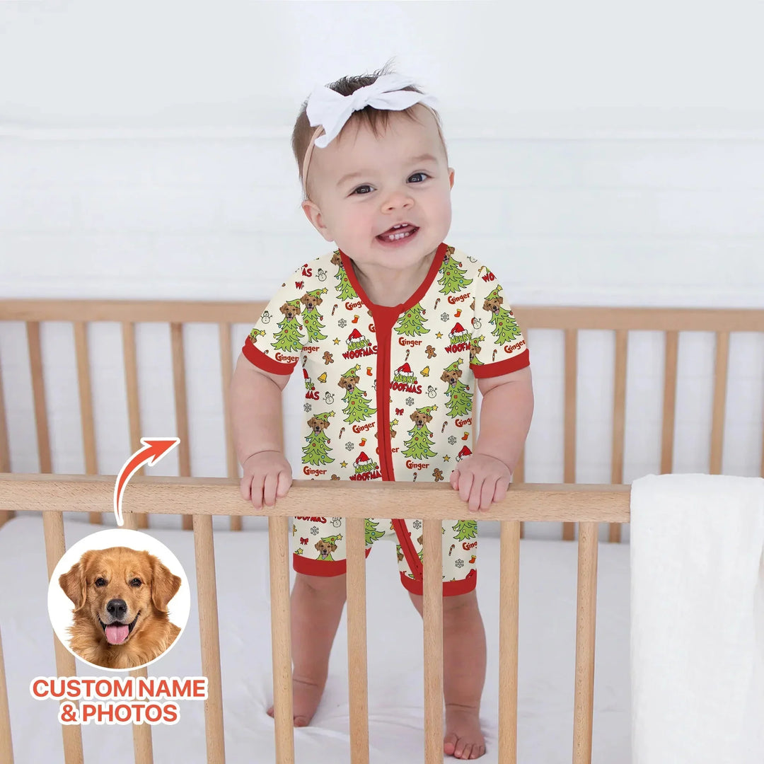 Custom Dog Photo Merry Woofmas Shorty Zippy , Custom Dog Photo Merry Woofmas Shorty Zippy - 0-3M