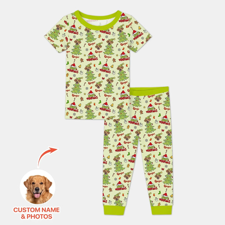 Custom Dog Photo Merry Woofmas Two Piece Short Sleeve Pajama Set , Custom Dog Photo Merry Woofmas Two Piece Short Sleeve Pajama Set - 12-18M