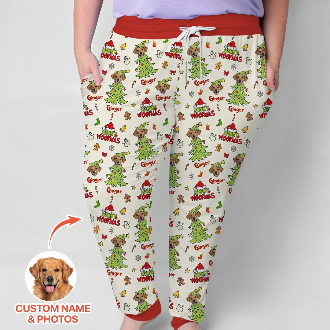 Custom Dog Photo Merry Woofmas Women Pajama Set , Custom Dog Photo Merry Woofmas Women Pajama Set - Only Shirt / S