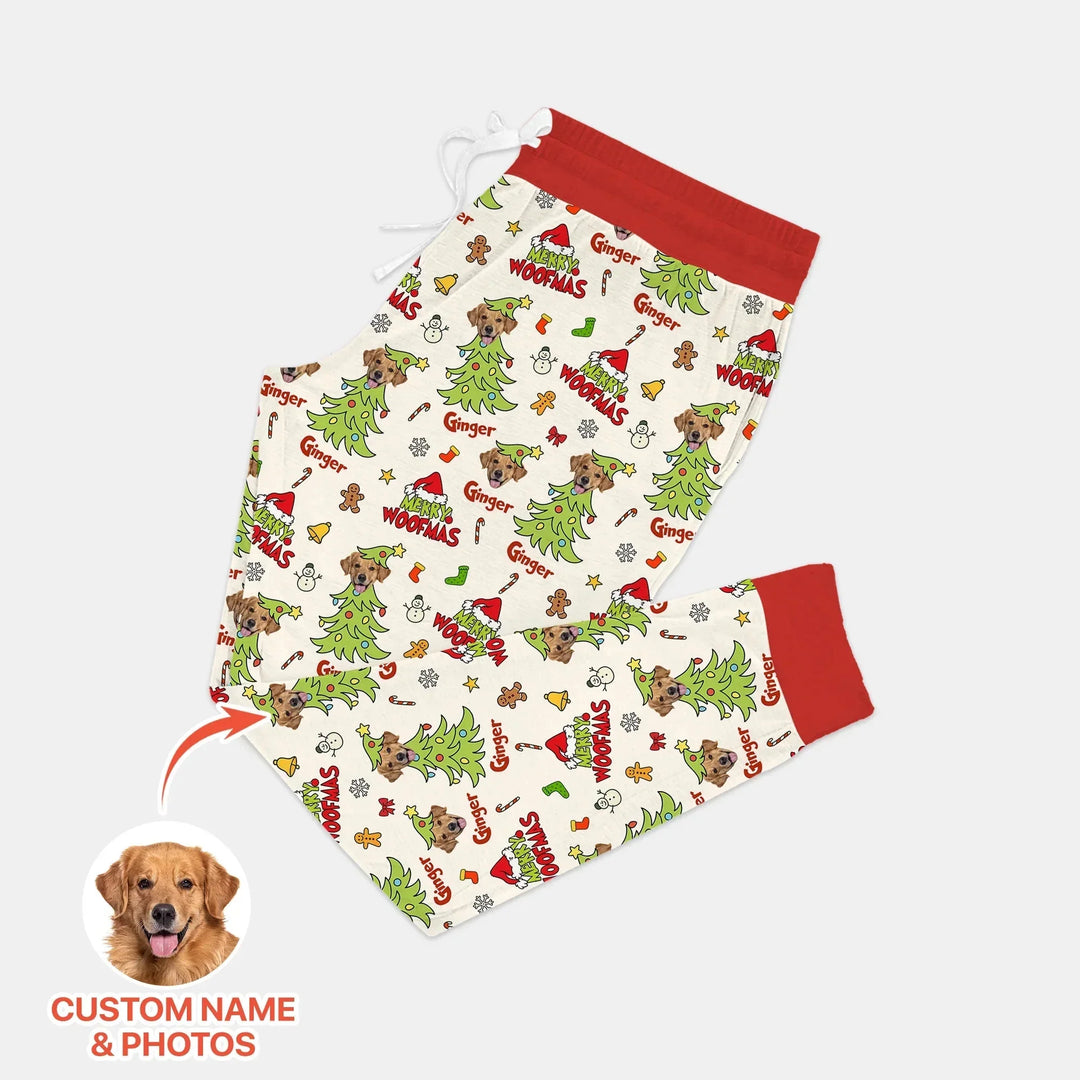 Custom Dog Photo Merry Woofmas Women Pajama Set , Custom Dog Photo Merry Woofmas Women Pajama Set - Only Pants / S