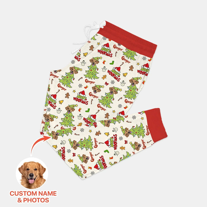 Custom Dog Photo Merry Woofmas Women Pajama Set , Custom Dog Photo Merry Woofmas Women Pajama Set - Only Pants / S