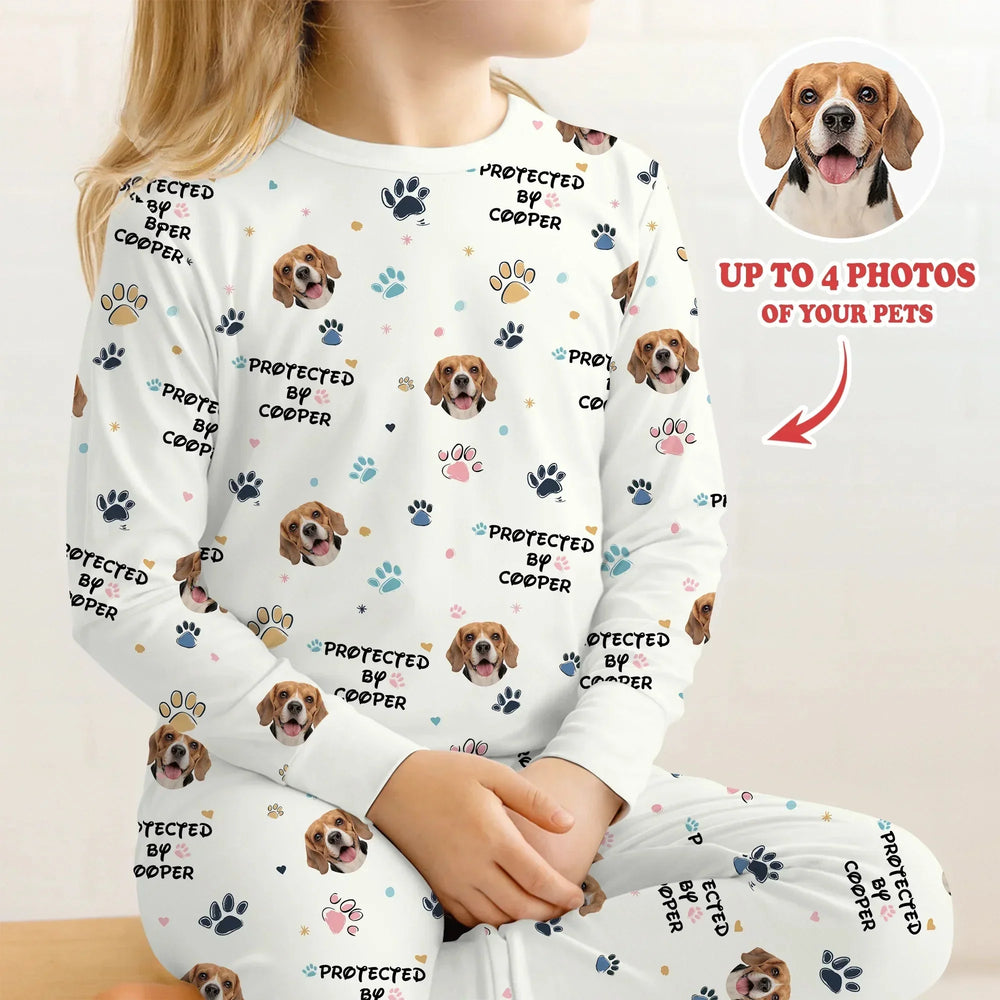 Custom Dog Photo Pattern "Protected By" Pajama , Custom Dog Photo Pattern "Protected By" Pajama - Long Pajama / 12-18M