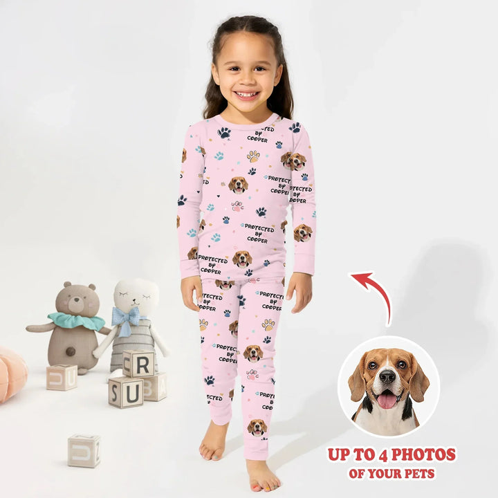Custom Dog Photo Pattern "Protected By" Pajama , Custom Dog Photo Pattern "Protected By" Pajama - Long Pajama / 12-18M
