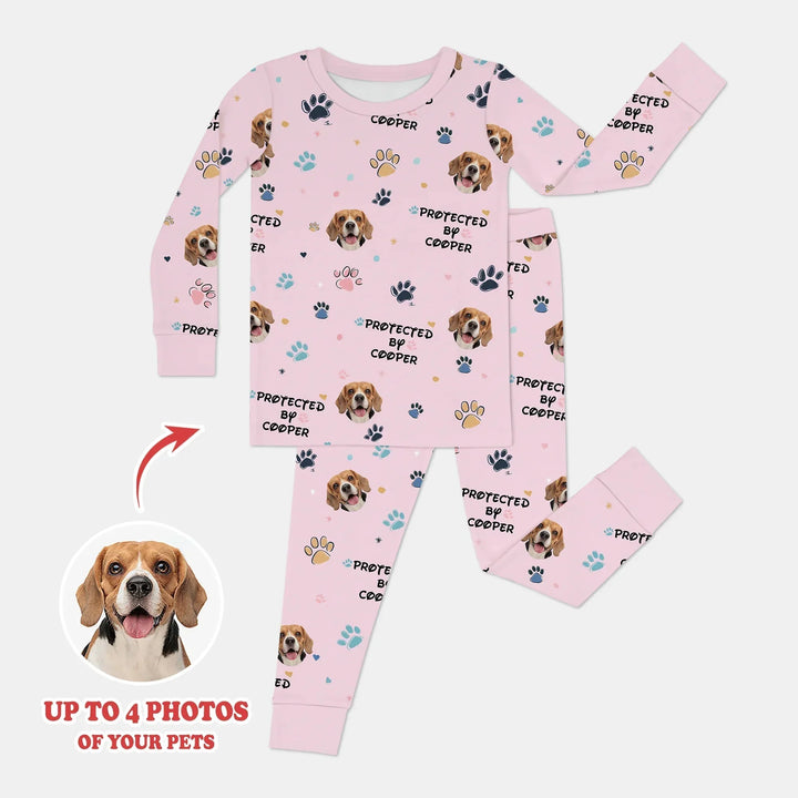 Custom Dog Photo Pattern "Protected By" Pajama , Custom Dog Photo Pattern "Protected By" Pajama - Long Pajama / 12-18M