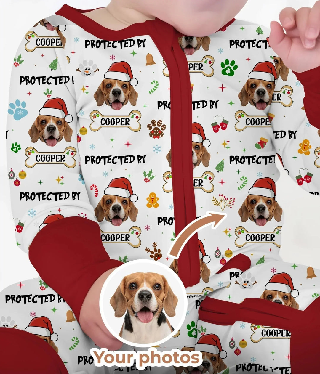 Custom Dog Photo "Protected By" Christmas Convertible Zippy , Custom Dog Photo "Protected By" Christmas Convertible Zippy - 0-3M
