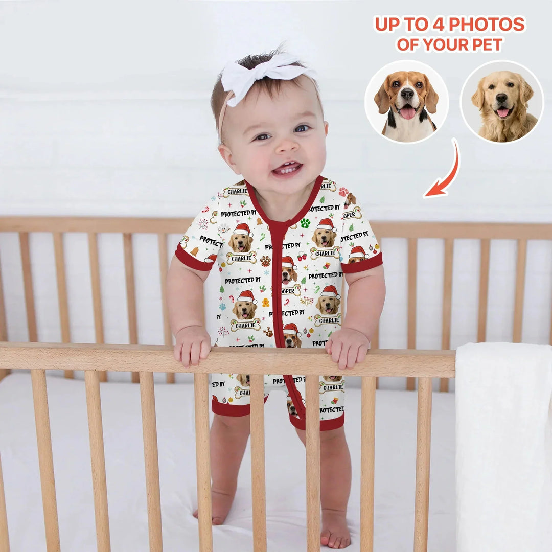 Custom Dog Photo "Protected By" Christmas Shorty Zippy , Custom Dog Photo "Protected By" Christmas Shorty Zippy - 0-3M