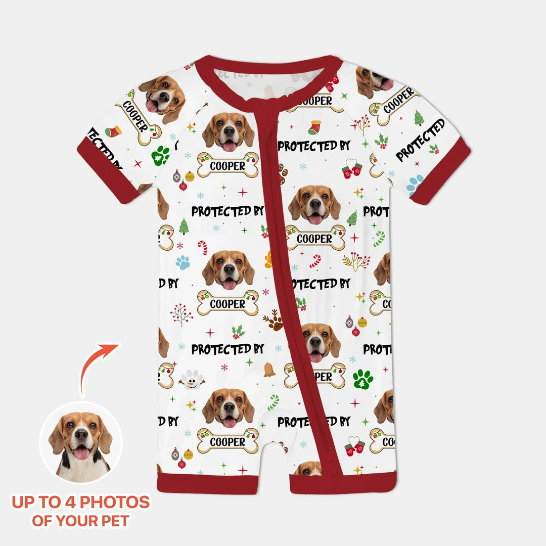 Custom Dog Photo "Protected By" Christmas Shorty Zippy , Custom Dog Photo "Protected By" Christmas Shorty Zippy - 0-3M