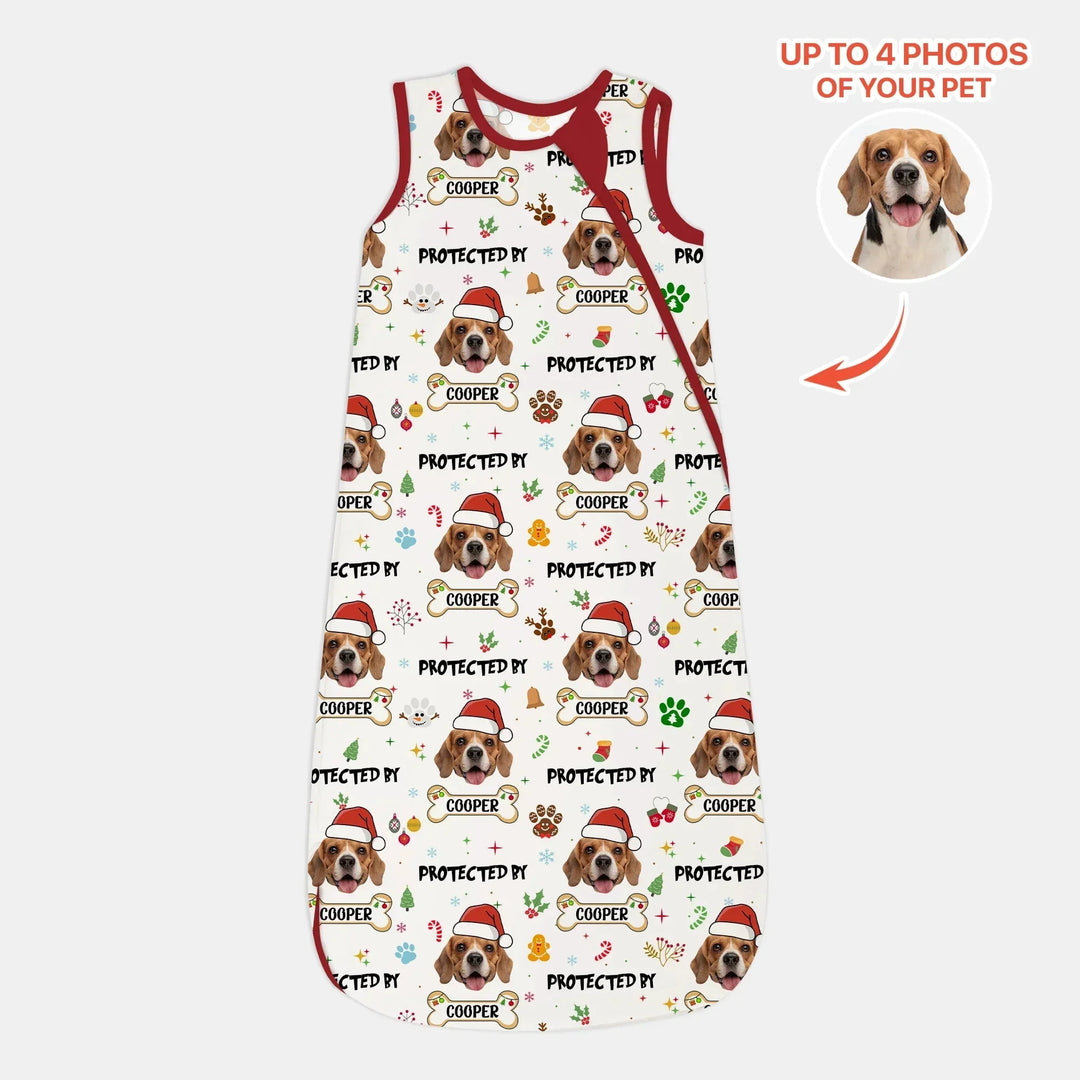 Custom Dog Photo "Protected By" Christmas Sleep Bag , Custom Dog Photo "Protected By" Christmas Sleep Bag - XS / 0.5 TOG