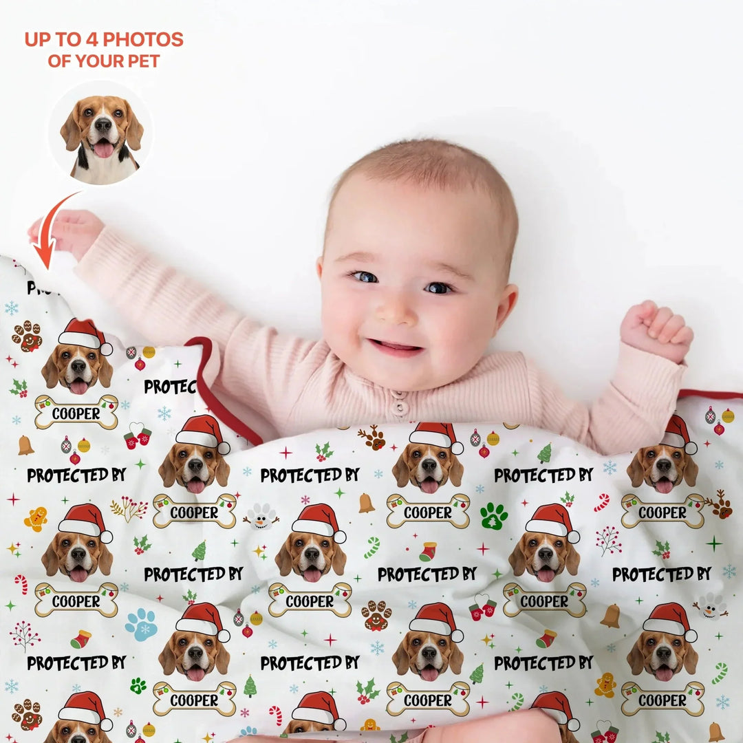 Custom Dog Photo "Protected By" Christmas Toddler Blanket , Custom Dog Photo "Protected By" Christmas Toddler Blanket - Default Title