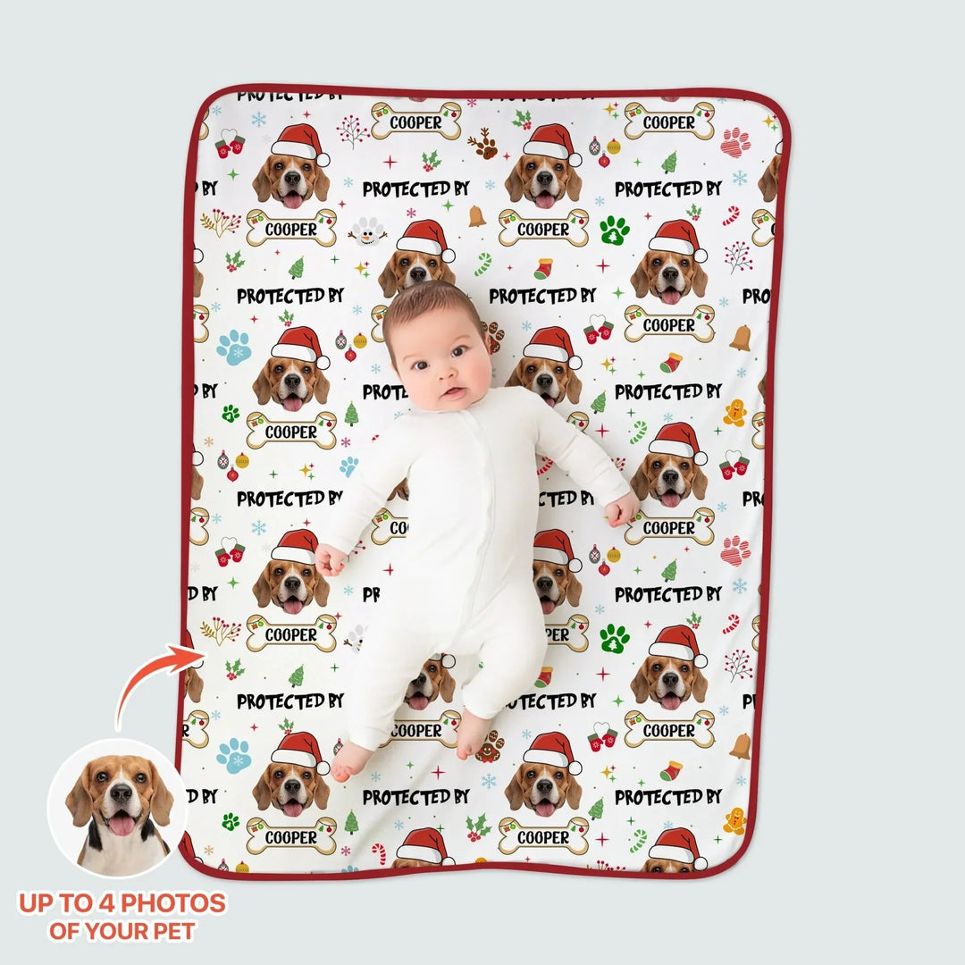 Custom Dog Photo "Protected By" Christmas Toddler Blanket , Custom Dog Photo "Protected By" Christmas Toddler Blanket - Default Title