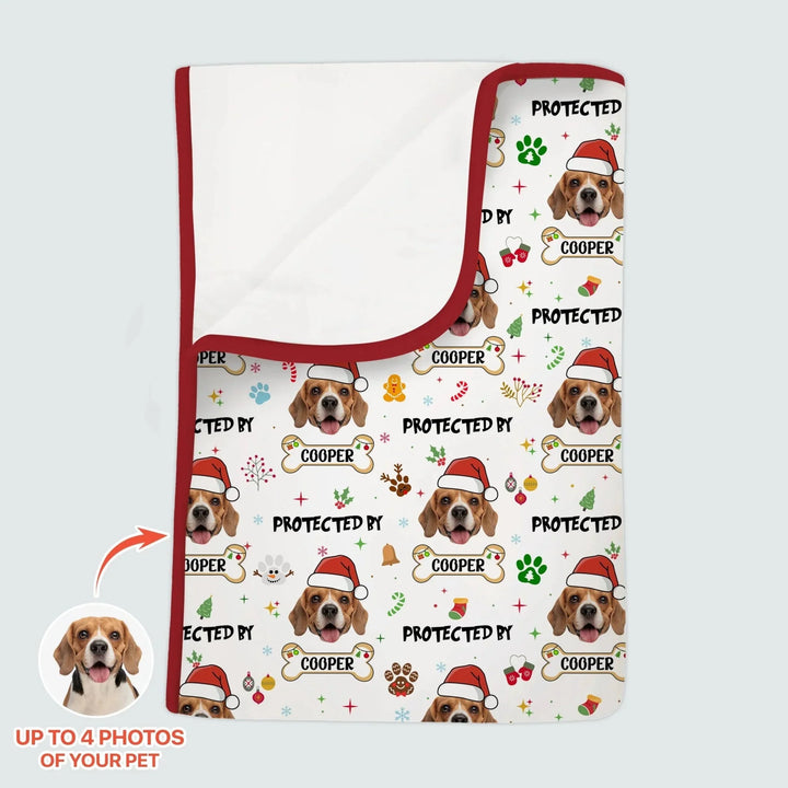 Custom Dog Photo "Protected By" Christmas Toddler Blanket , Custom Dog Photo "Protected By" Christmas Toddler Blanket - Default Title