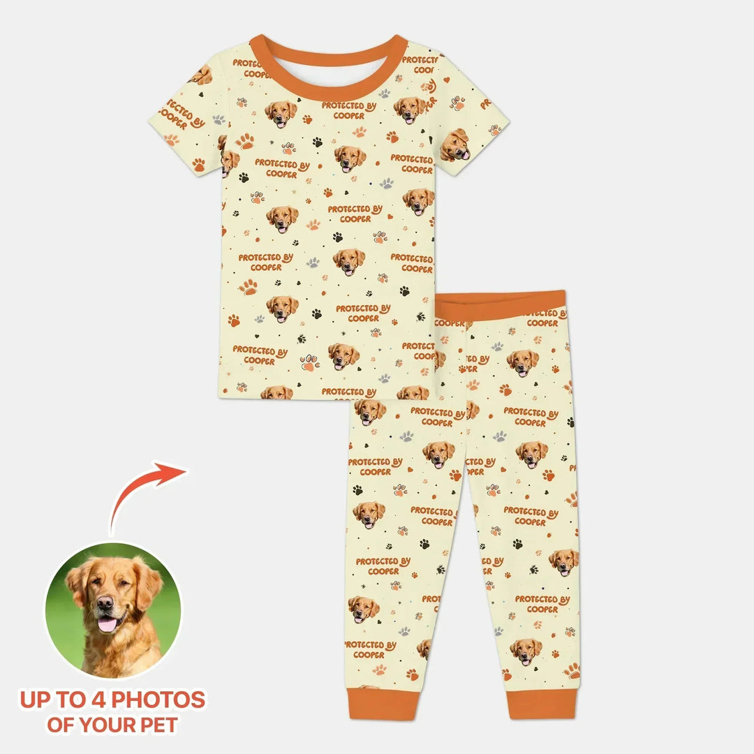 Custom Dog Photos "Protected By" Pawfect Blue Two Piece Short Sleeve Pajama Set , Custom Dog Photos "Protected By" Pawfect Blue Two Piece Short Sleeve Pajama Set - 12-18M