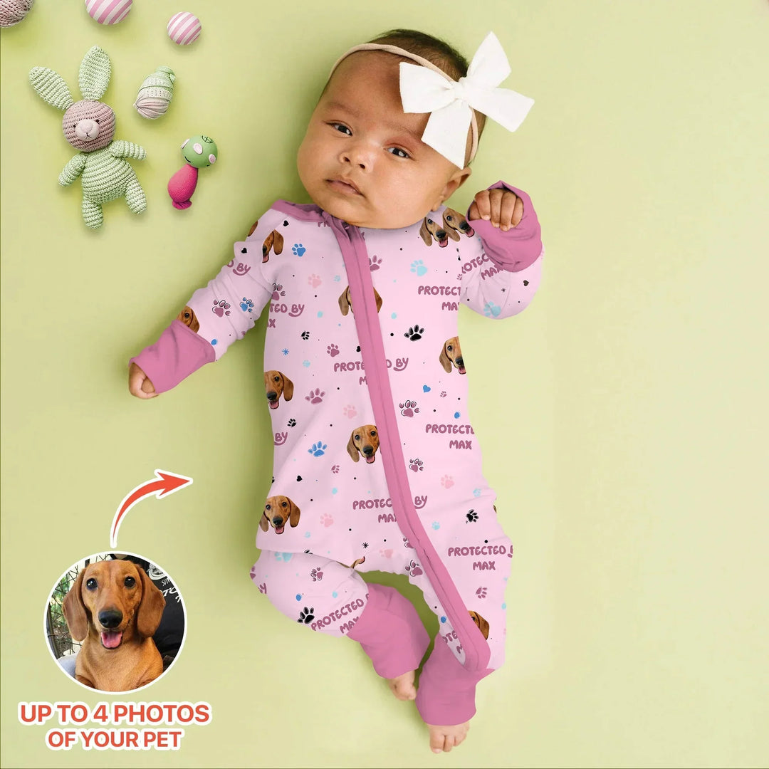 Custom Dog Photos "Protected By" Pawfect Pink Convertible Zippy , Custom Dog Photos "Protected By" Pawfect Pink Convertible Zippy - 0-3M
