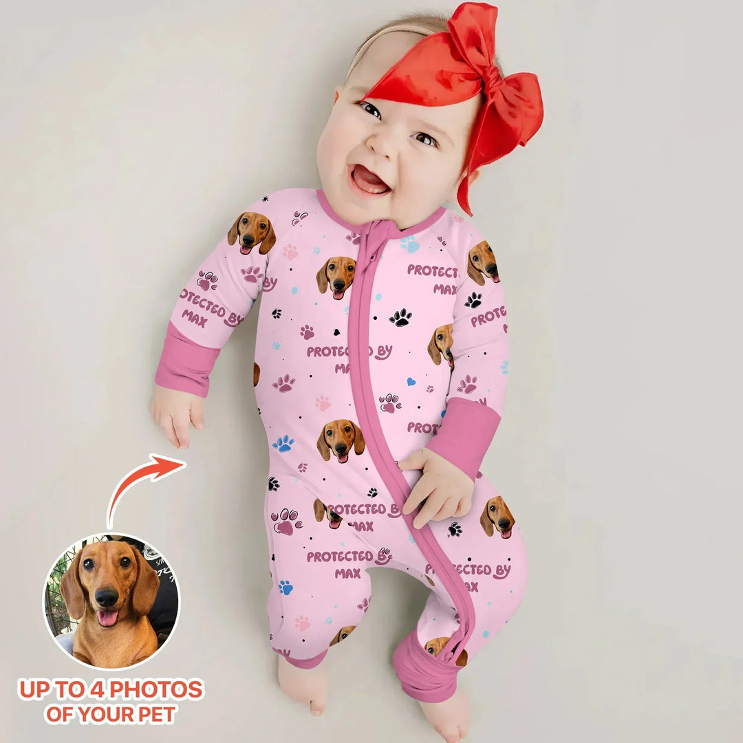 Custom Dog Photos "Protected By" Pawfect Pink Convertible Zippy , Custom Dog Photos "Protected By" Pawfect Pink Convertible Zippy - 0-3M