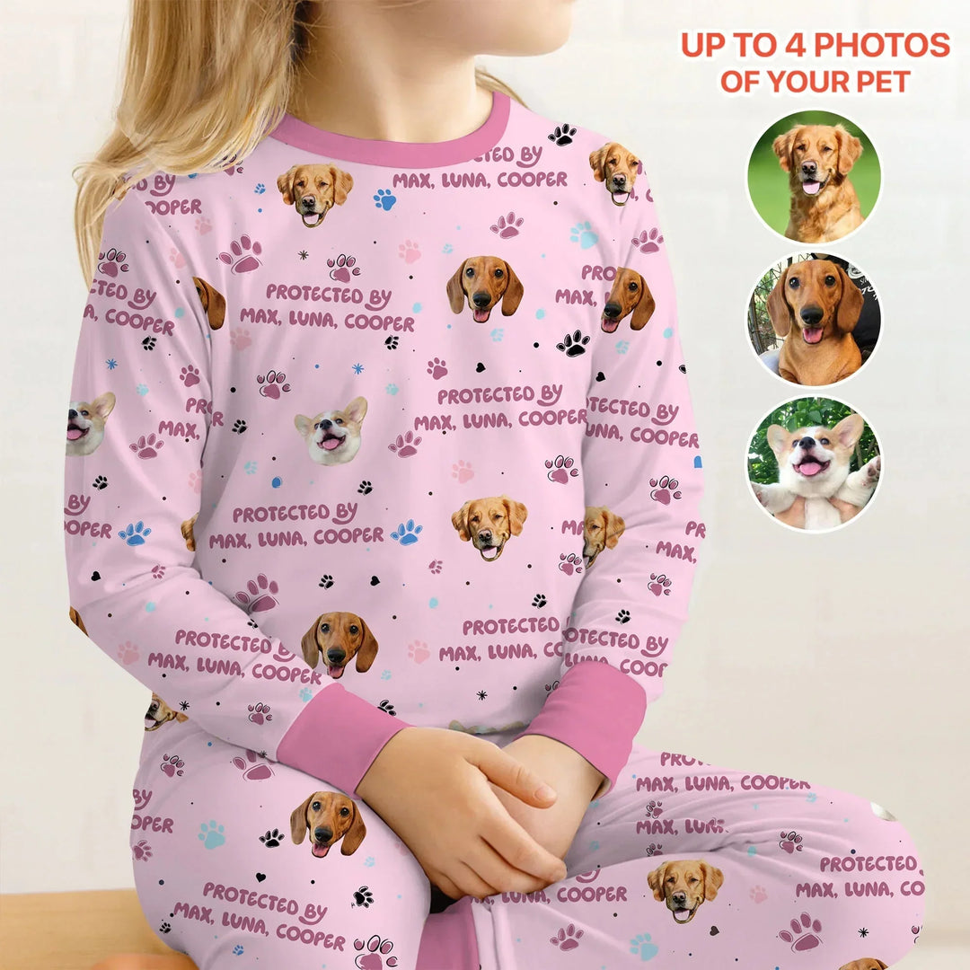 Custom Dog Photos "Protected By" Pawfect Pink Two Piece Long Sleeve Pajama Set , Custom Dog Photos "Protected By" Pawfect Pink Two Piece Long Sleeve Pajama Set - 12-18M