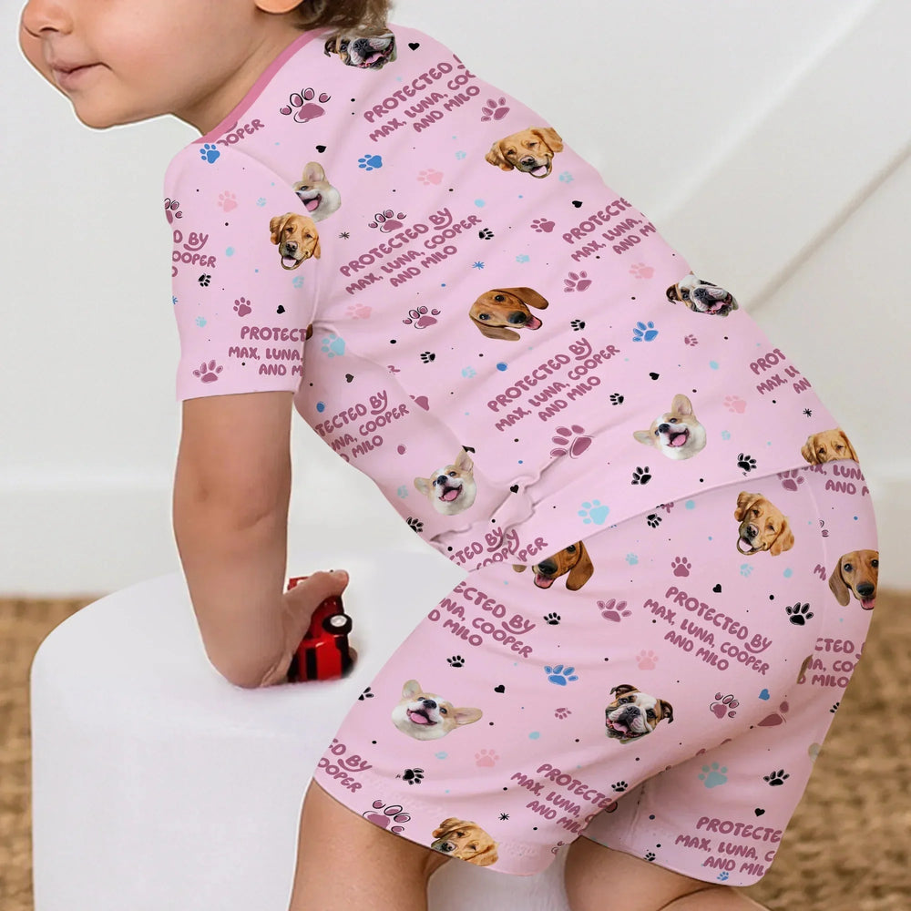 Custom Dog Photos "Protected By" Pawfect Pink Two Piece Short Sleeve Shorts Pajama Set , Custom Dog Photos "Protected By" Pawfect Pink Two Piece Short Sleeve Shorts Pajama Set - 12-18M