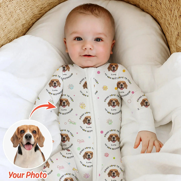 Custom Dogs Photo "Going home to meet my new best friend" Convertible Zippered Romper , Custom Dogs Photo "Going home to meet my new best friend" Convertible Zippered Romper - 0-3M
