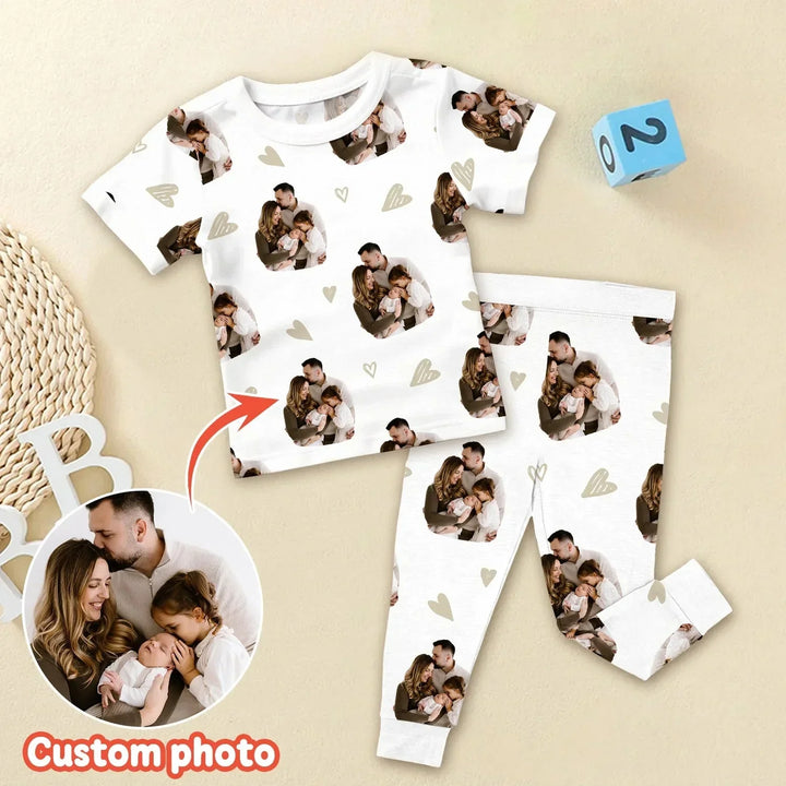 Custom Face All Over Print Baby Two Piece Short Sleeve Pajama Set , Custom Face All Over Print Baby Two Piece Short Sleeve Pajama Set - 12-18M