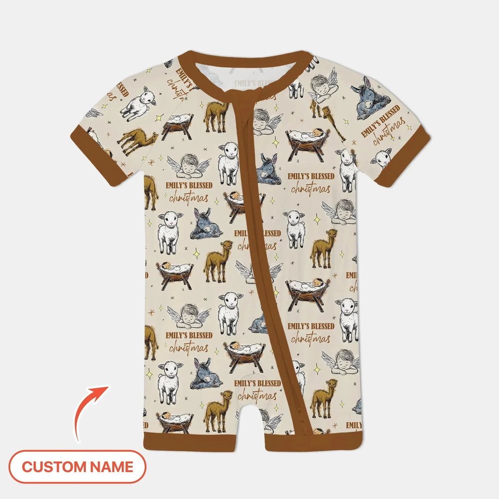 Custom Name Baby Blessed Christmas Shorty Zippy , Custom Name Baby Blessed Christmas Shorty Zippy - 0-3M