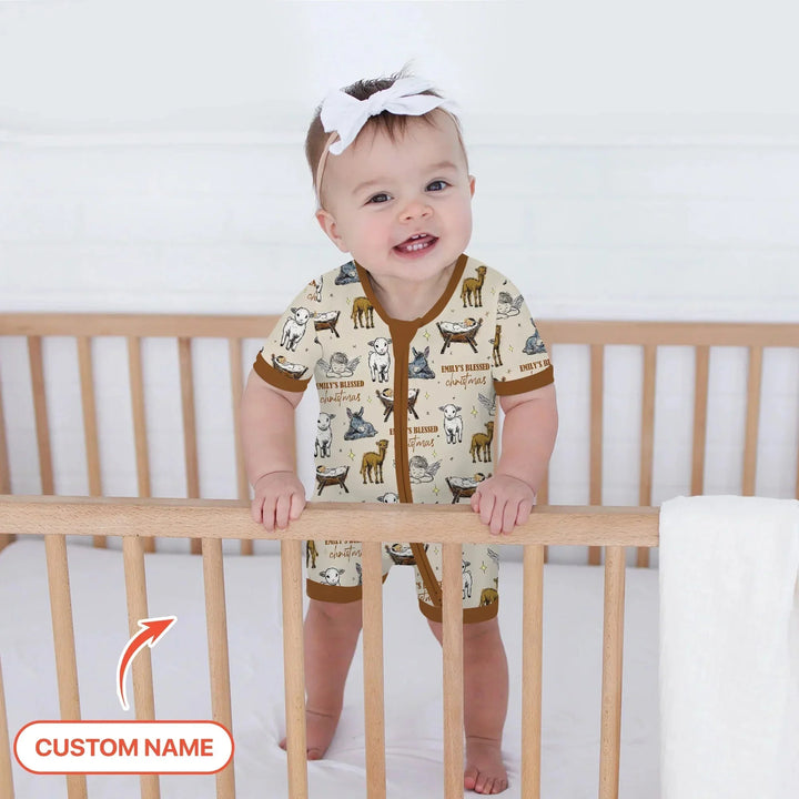 Custom Name Baby Blessed Christmas Shorty Zippy , Custom Name Baby Blessed Christmas Shorty Zippy - 0-3M