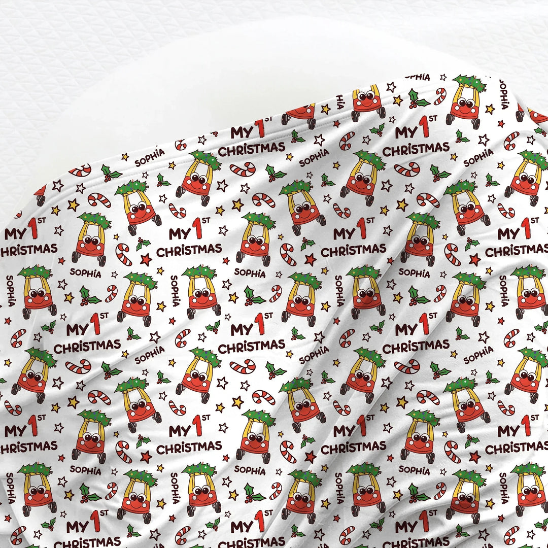 Custom Name Baby Car My 1st Christmas Swaddle Blanket , Custom Name Baby Car My 1st Christmas Swaddle Blanket - Default Title