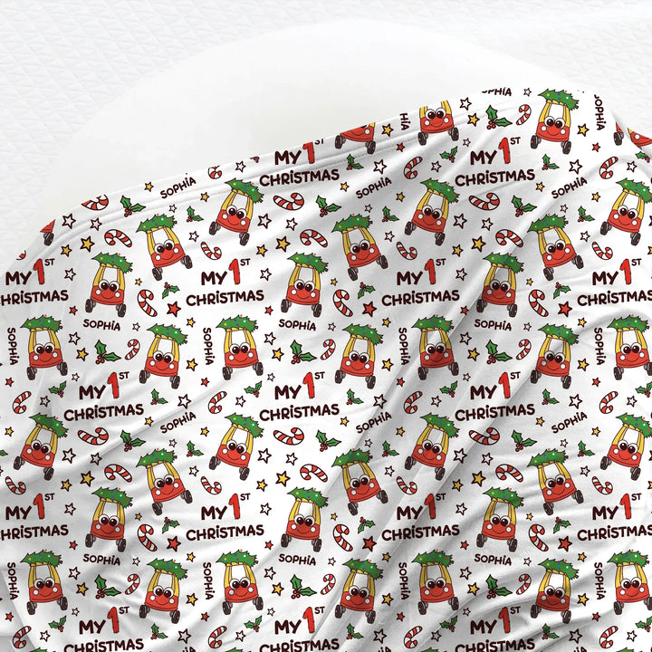 Custom Name Baby Car My 1st Christmas Swaddle Blanket , Custom Name Baby Car My 1st Christmas Swaddle Blanket - Default Title
