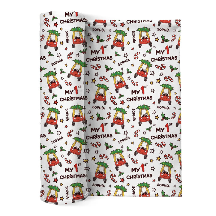 Custom Name Baby Car My 1st Christmas Swaddle Blanket , Custom Name Baby Car My 1st Christmas Swaddle Blanket - Default Title