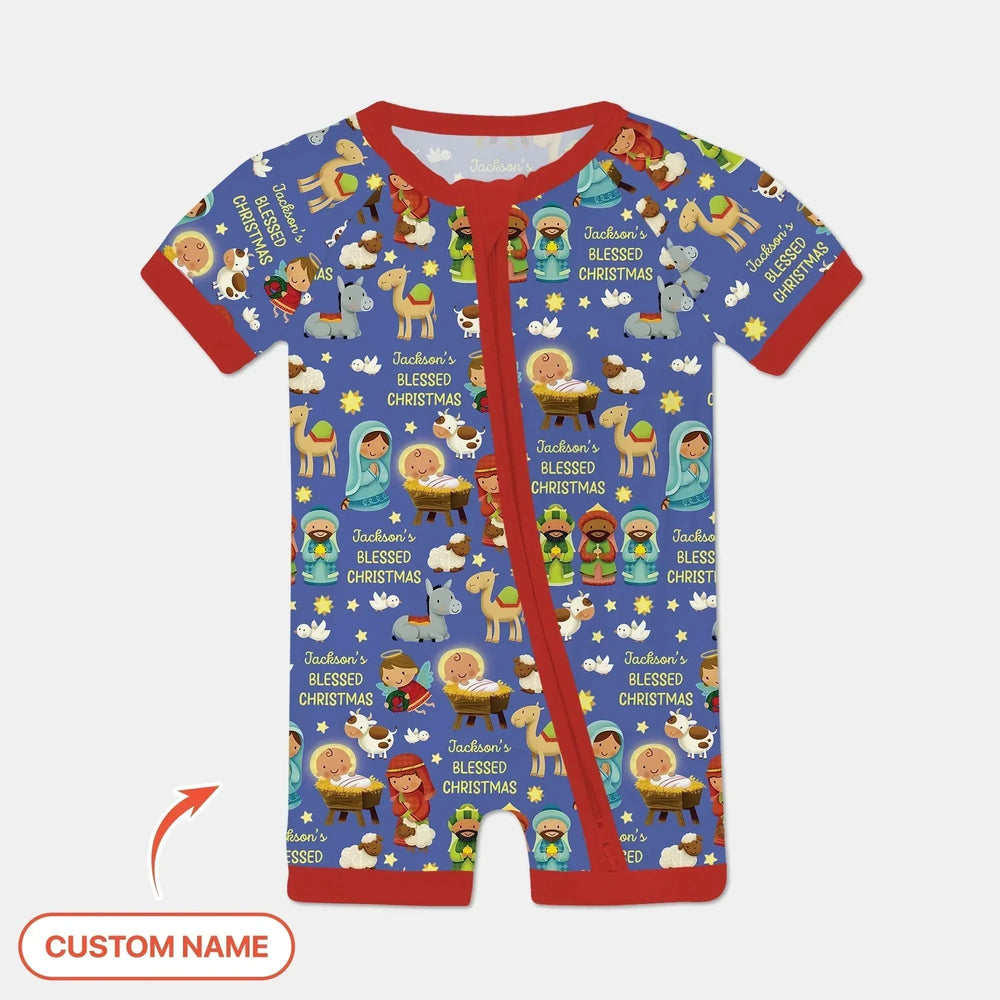 Custom Name Blessed Christmas Night Shorty Zippy For Baby , Custom Name Blessed Christmas Night Shorty Zippy For Baby - 0-3M