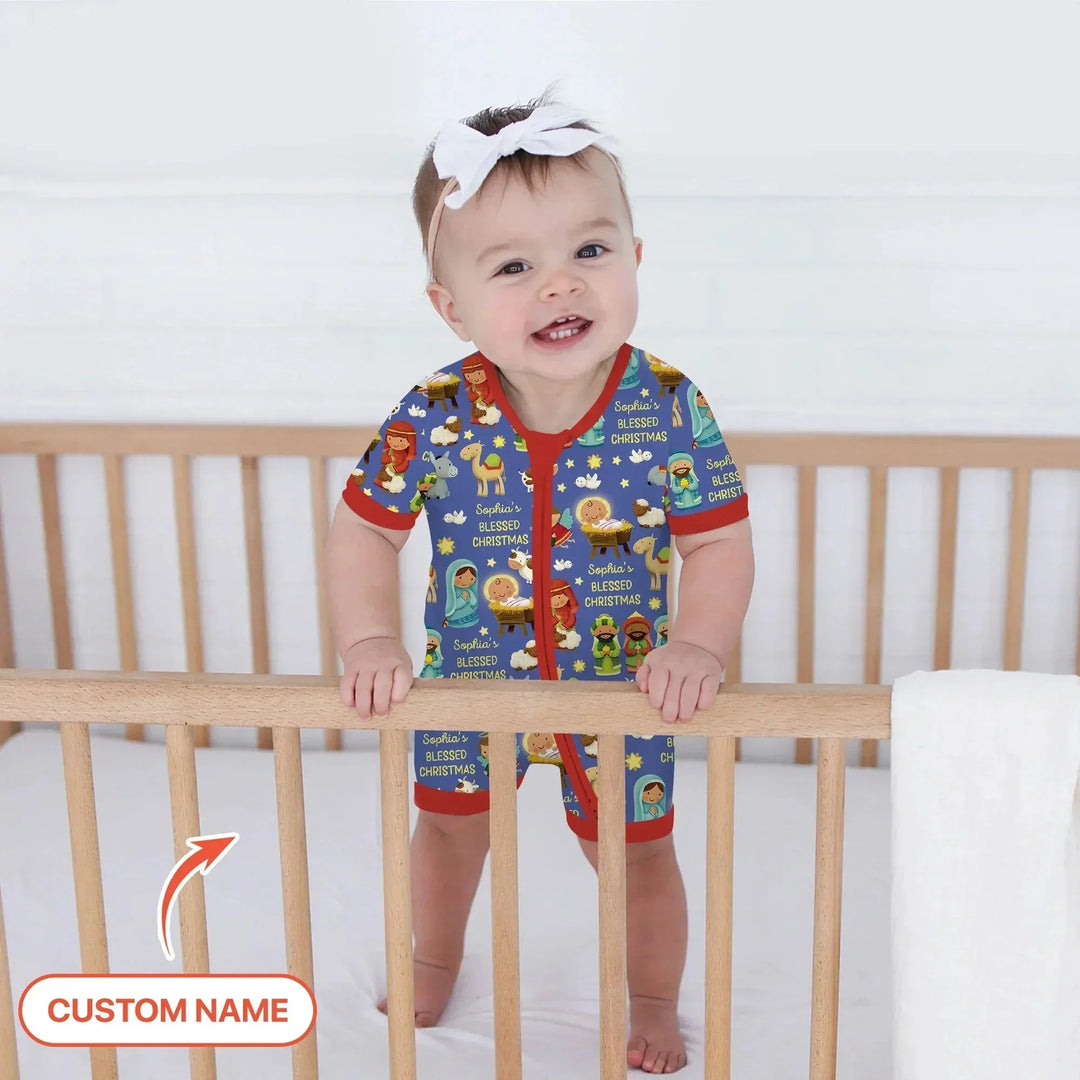 Custom Name Blessed Christmas Night Shorty Zippy For Baby , Custom Name Blessed Christmas Night Shorty Zippy For Baby - 0-3M