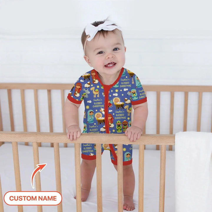 Custom Name Blessed Christmas Night Shorty Zippy For Baby , Custom Name Blessed Christmas Night Shorty Zippy For Baby - 0-3M