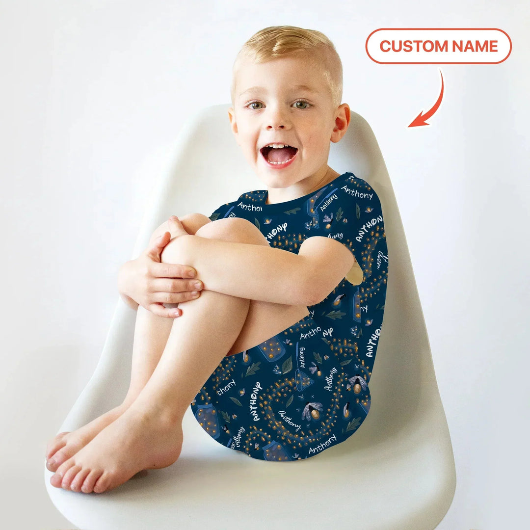 Custom Name Catching Fireflies Two Piece Short Sleeve Shorts Pajama Set , Custom Name Catching Fireflies Two Piece Short Sleeve Shorts Pajama Set - 12-18M