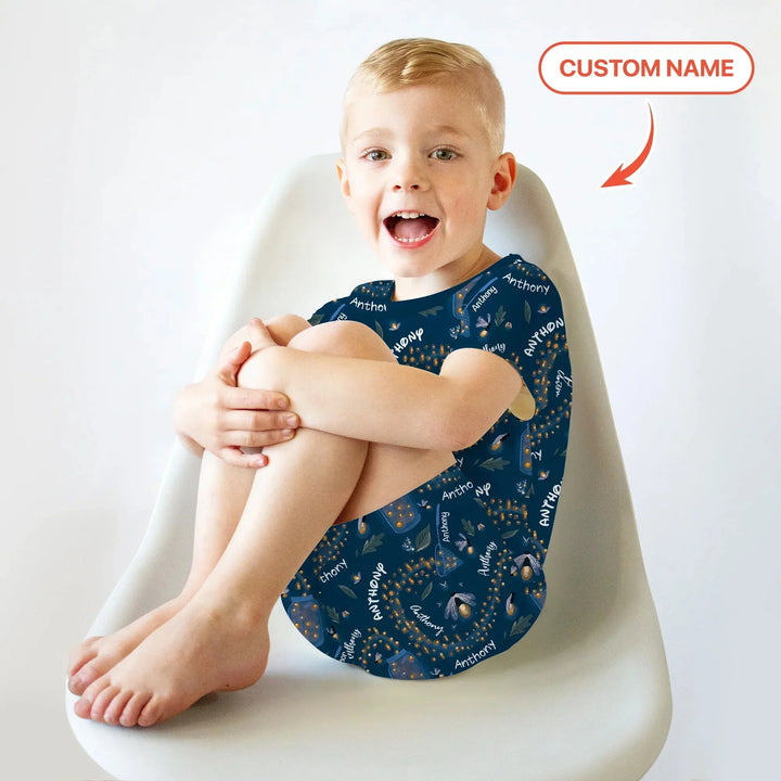Custom Name Catching Fireflies Two Piece Short Sleeve Shorts Pajama Set , Custom Name Catching Fireflies Two Piece Short Sleeve Shorts Pajama Set - 12-18M