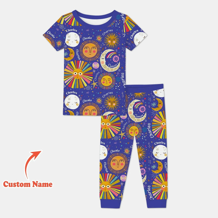 Custom Name Celestial Dream Two Piece Short Sleeve Pajama Set , Custom Name Celestial Dream Two Piece Short Sleeve Pajama Set - 12-18M
